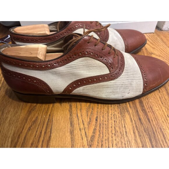 Vintage Johnston Murphy Spectator Cap Toe Brogue Oxford Shoes Size 11D Leather & - Picture 5 of 11
